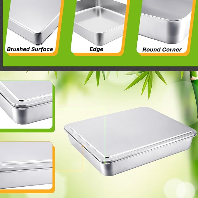 2 Sets Stainless Steel Cake Pan with Lid 9 x 11 Inch Rectangle Bread Loaf Pans with Cover Rectangle Baking Bakeware for Bread Cake Brownies, Dishwasher Safe (Classic Style)