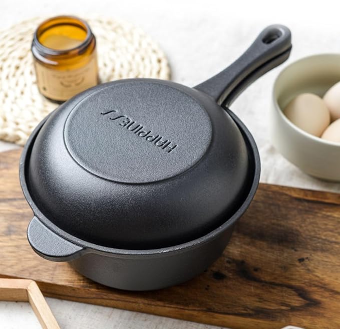1.6 Quart Cast Iron Pot, Cast Iron Saucepan, 2-in-1 Pre-Seasoned Cast Iron Dutch Oven Pot Set with 6.5Inch Frying Cast iron skillet, Camping Cookware & Sauce Pan for Indoor & Outdoor Recipes