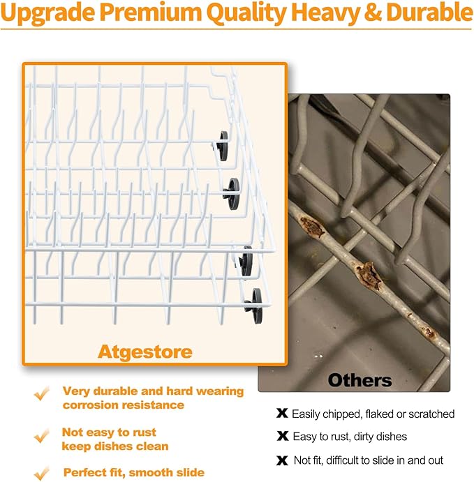 Upgraded 808602302 Dishwasher Lower Rack Replacement Parts for Frigidaire Kenmore Dishwasher Rack FDB1050REB0 LFBD2409LF3C Frigidaire Bottom Rack Lower Dishrack Assembly 154174501 Wheels Basket Drawer
