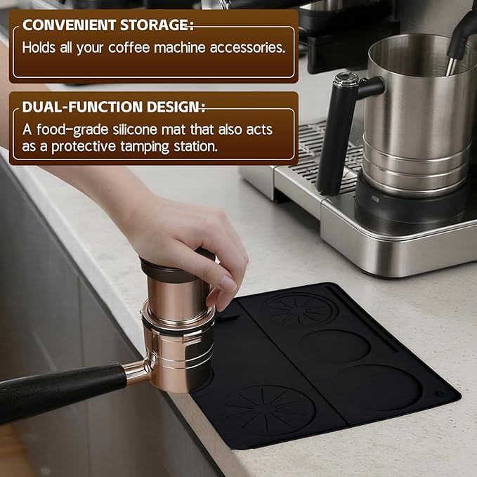 3-in-1 Silicone Mat Set for Ninja Luxe Cafe ES601 & ES701 Espresso Machine– Top Mat, Bottom Sliding Mat & Tamping Station Pad, Full Protection Non-Slip Coffee Machine Accessories (Black)