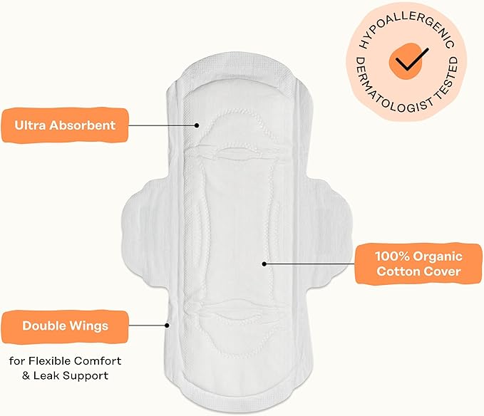 The Honey Pot Company - 80 ct - Sanitary Pads for Women - Non-Herbal Regular Flow w/Wings - Organic Cotton Cover & Ultra-Absorbent Pulp Core - Feminine Care