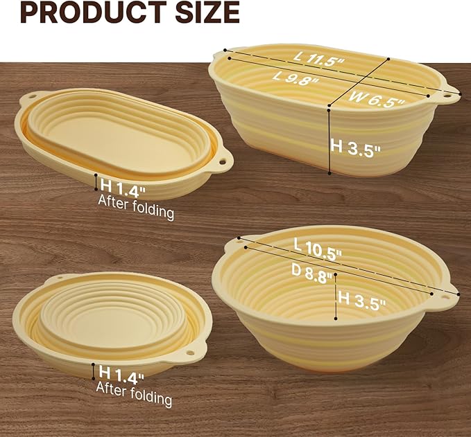 Silicone Proofing Basket Set Round & Oval - D'ita Collapsible Bread Banneton with Tools (Non-Stick, Easy Clean) Complete Baking Gift Kit Bread Proofing for Home Bakers