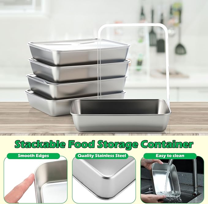 12 Pcs Stainless Steel Food Storage Containers with Lids, 71 Oz Metal Freezer Containers, Lightweight Stackable Easy Open Reusable Meal Prep Box for Kitchen Picnic Oven Dishwasher Safe