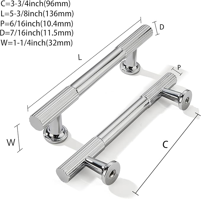 khtumeware 3-3/4 Inch Hole Center 5 Pack Polished Chrome Heavy Duty Solid Cabinet Pulls, Kitchen Drawer Handles, for Dresser cabinets, cabinets, Door cabinets, Hardware