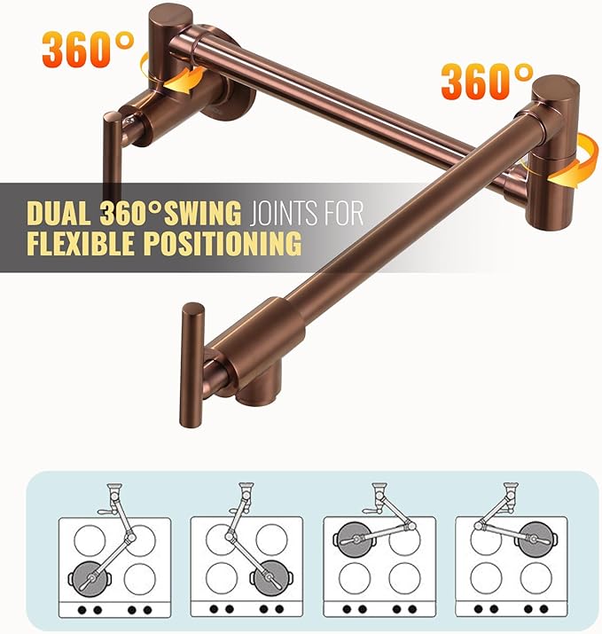 Pot Filler Faucet Rose Gold - WOWOW Solid Brass Pot Filler Wall Mount Kitchen Folding Faucet Over Stove with Double Joint Swing Arms
