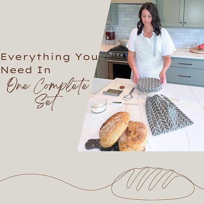 Simply H&K - All-in-One Sourdough Bread Kit with Thermometer & Bread Bag - Proofing Basket - Sour Dough Kit - Gift Giving