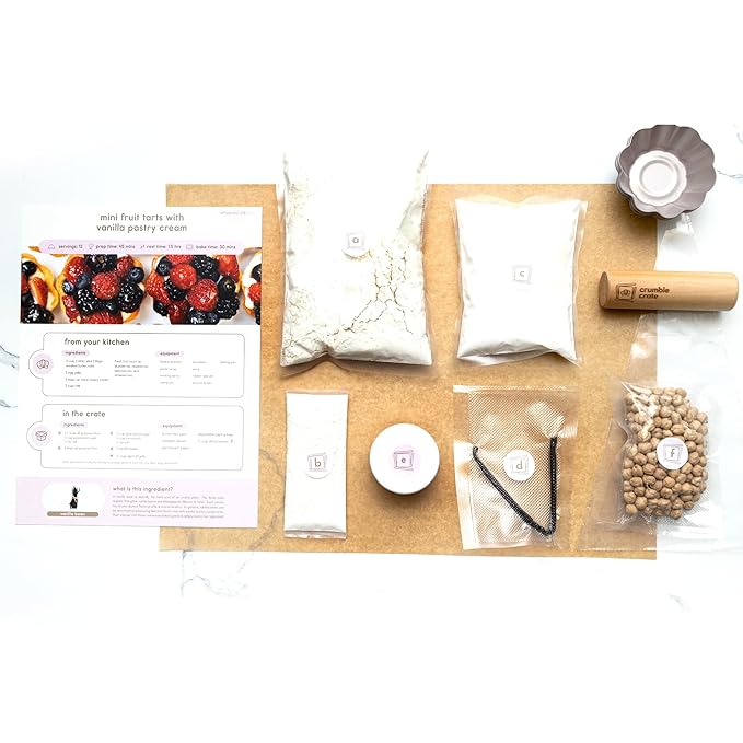 Crumble Crate - Mini Fruit Tarts with Vanilla Pastry Cream DIY Baking Set/Kit. All pre-measured ingredients and essential baking tools, Gift Idea, Baking Gift Sets