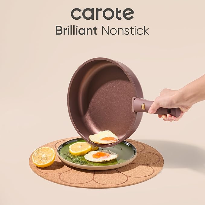 CAROTE 17pcs Pots and Pans Set Non Stick, Gift Set Nonstick Cookware Die-cast Aluminum Detachable Handle, Dishwasher/Oven Safe, Induction Cooking Pot and Pan Sets, Coffee, RV Kitchen Cookwares