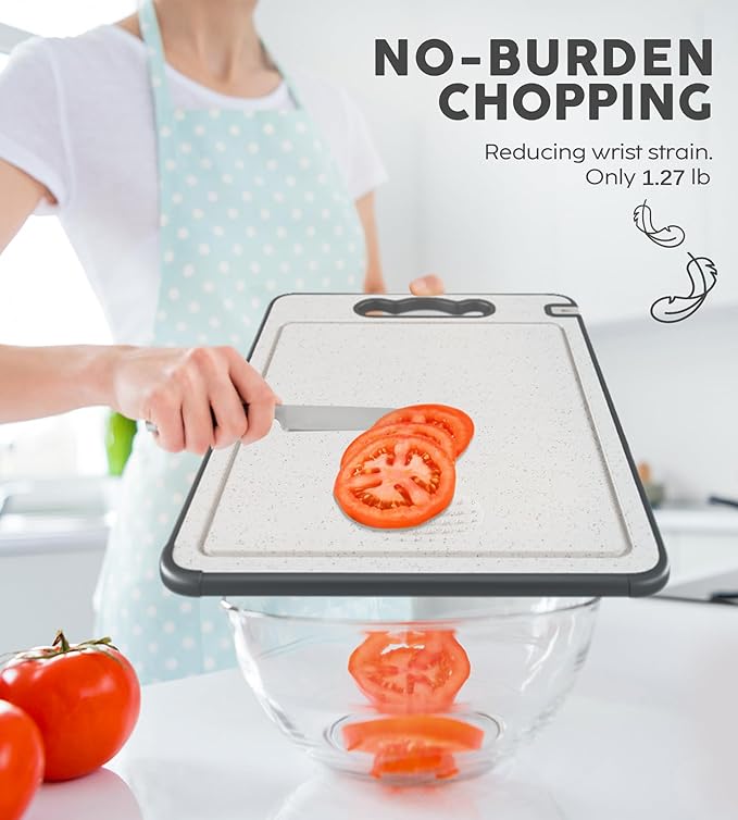Double Sided 304 Stainless Steel & Wheat Straw Cutting Board, Non Toxic Chopping Board, Dishwasher Safe, Scratch Resistant Mesh Design, 16"*11"with 14.4"*9.8"