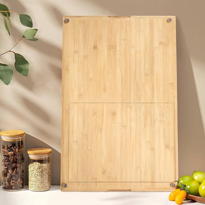 Bamboo Cutting Board Double Sided 28” x 18” with Juice Groove, Large Wooden Cutting Boards for Kitchen, Wood Chopping Board with Side Handles for Fruit, Meat, Kneading Dough