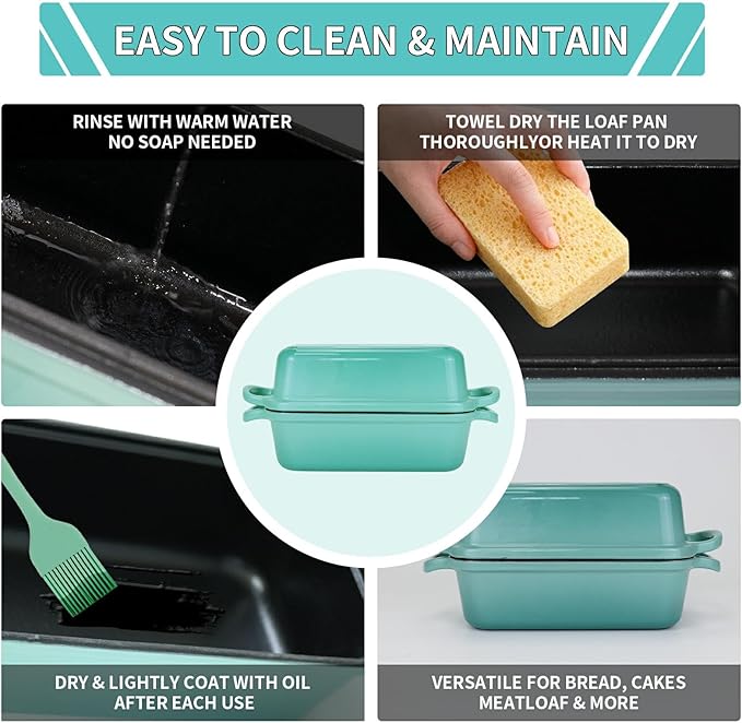 Blisswave Cast Iron Bread Pan with Lid - 2-in-1 Dual Set, Includes 2 Bread Mats - Bread Baking Pan for Homemade Bread, Cakes, Patties - Even Heating - 2-Piece Set (Lake Blue)