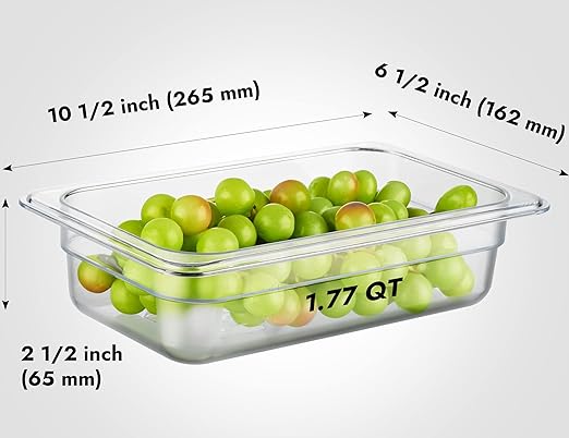 CURTA 6-Pack 1/4 Size 2.5" Deep NSF Polycarbonate Food Pans | Dishwasher & Freezer Safe Clear Container for Prep Tables, Buffet, Salad Bar, Commercial & Home Kitchen