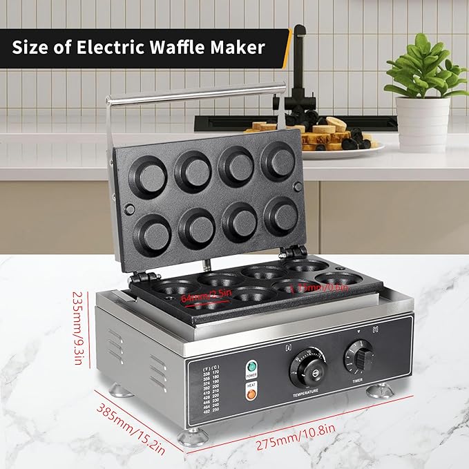 Commercial Egg Tart Waffle Maker, Waffle Egg Tart Shell Forming Baking Machine 8pcs Nonstick Tart Shell Baker Tartlets Shell Machine with Timing Function 110V