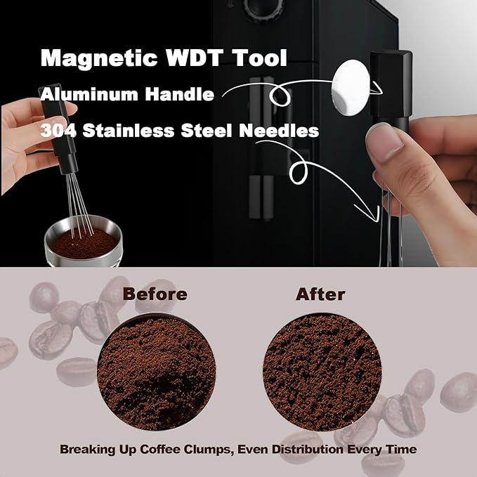 Espresso Accessories 51mm Spring Loaded Tamper Kit, 5-Piece Set with Needle Distributor WDT Tool, Dosing Funnel & Tamping Mat for 51mm Portafilter Espresso Machines (51mm)