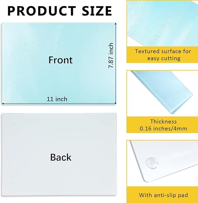10 Pack Sublimation Glass Cutting Board Blanks, 11"x7.87" Heat Thermal Transfer Sheet DIY Picture Chopping Board, Textured Blank Cutting Boards for Kitchen Countertop