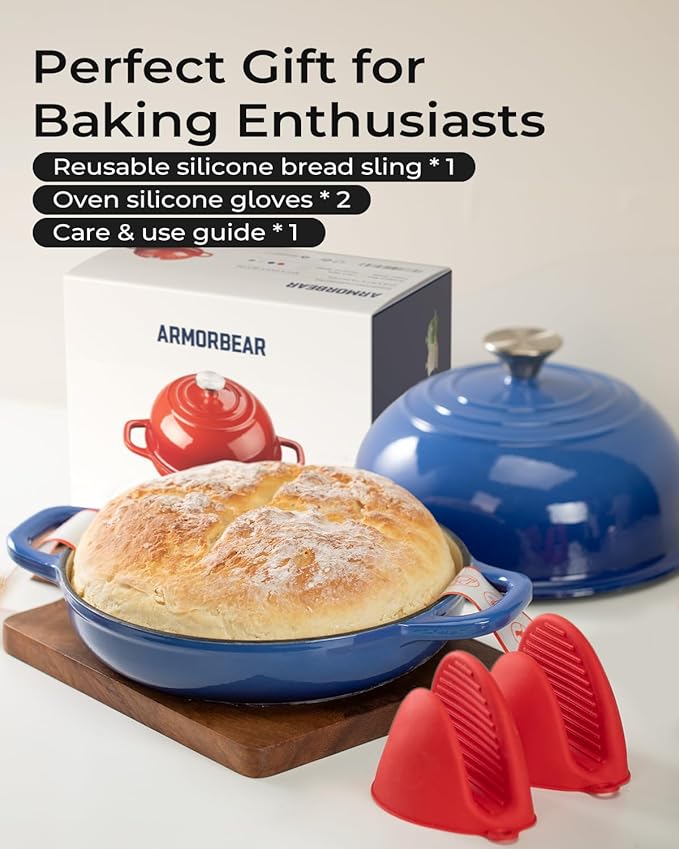 Dutch Oven for Bread Baking-5QT Cast Iron Sourdough Dutch Oven Pot with Lid, Enameled Round Cast Iron Bread Pot with Dome Lid for Homemade, Gifts for Sourdough Bakers, Blue