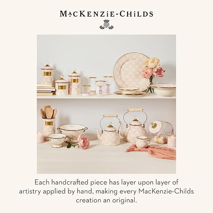 MACKENZIE-CHILDS Rolling Pin, Ceramic Decorative Roller Pin for Baking, Pink-and-White Rosy Check