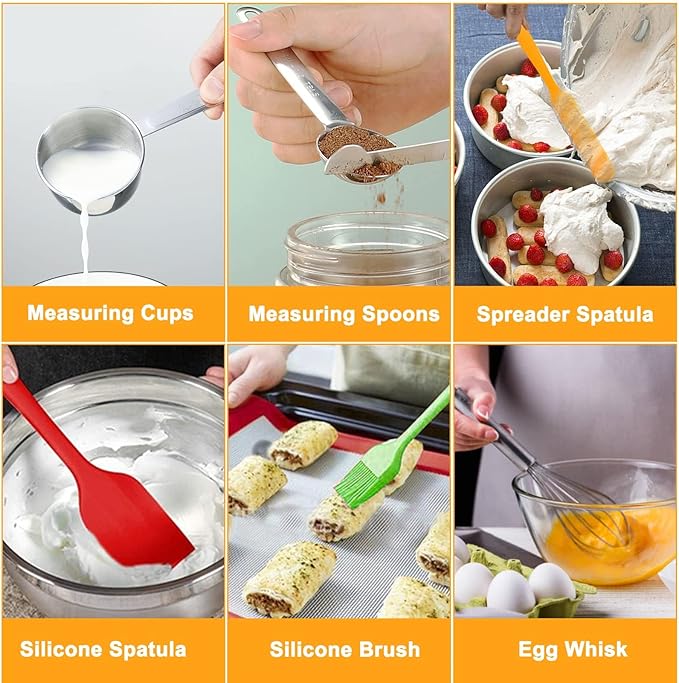 Mixing Bowls with Lid Set, 25PCS Kitchen Utensils Metal Bowl Stainless Steel Nesting Bowls, Measuring Cups and Spoons, Egg Whisk for Baking Prepping Cooking Serving Supplies
