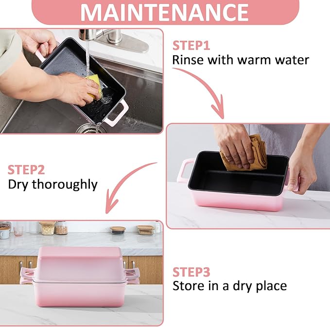Leonyo Cast Iron Loaf Pan 2 Piece Set, 9x5 inch Enameled Cast Iron Bread Pan with Lid, 2-in-1 Homemade Sourdough Bread Dutch Oven for Pound Cake, Lasagna, Up to 500℉ & Pink