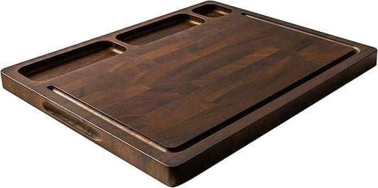 Walnut Cutting Boards For Kitchen, End Grain Wooden Cutting Board with Handle, Dark Walnut Chopping Board Double Sided Charcuterie Boards For Meat, Vegetables, Fruits, Cheese, 17”X13” X1”