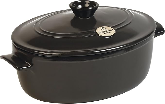 Emile Henry Made In France Flame Oval Stewpot Dutch Oven, 6.3 quart, Charcoal