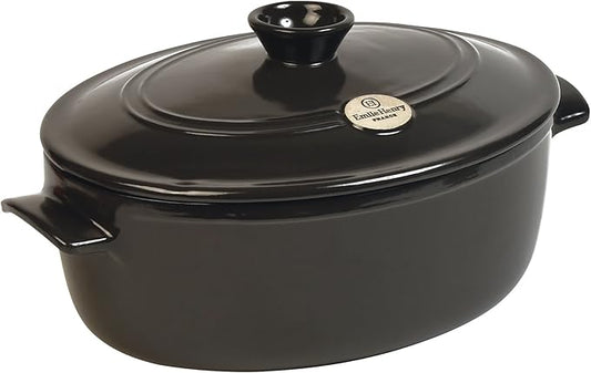 Emile Henry Made In France Flame Oval Stewpot Dutch Oven, 6.3 quart, Charcoal