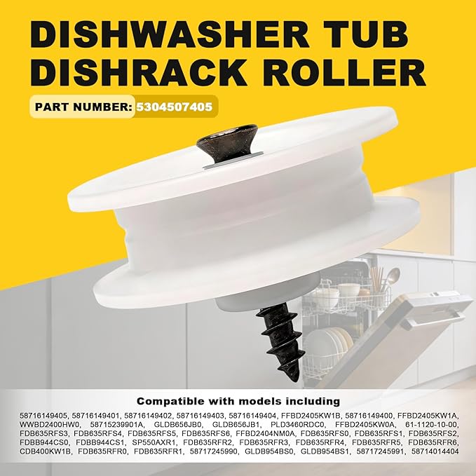 5304507405 Dishwasher Tub Dishrack Roller Fit for Frigidaire Kenmore Replace 154333903 154333902 5300809917 154333901 154213401 154080001, Dishwasher Top Rack Rollers 4 Pcs