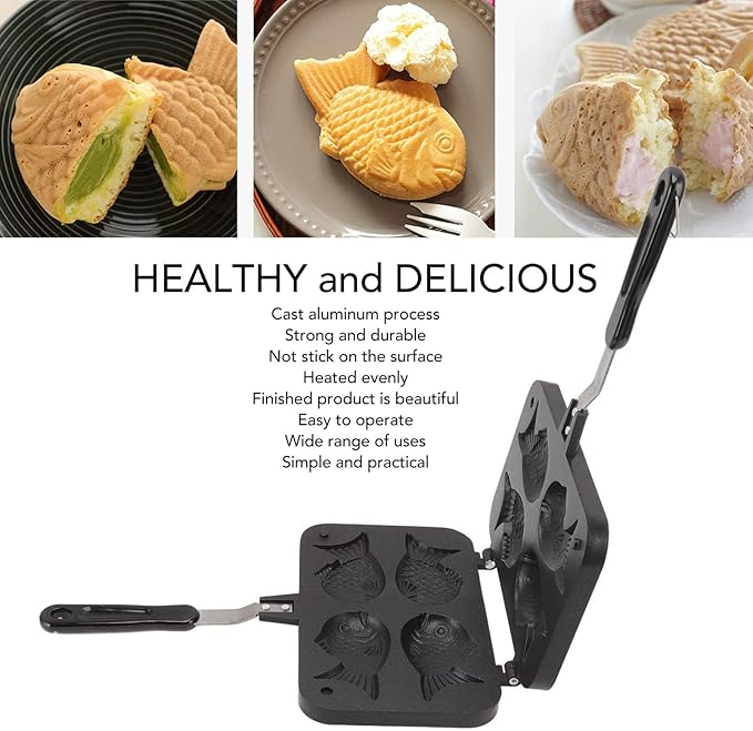 Waffle Maker,Taiyaki Fish Shape Cake Non Stick Bakeware Double Baking Pan Waffle Baking with Anti Scalding Handle Japanese Taiyaki Making Machine