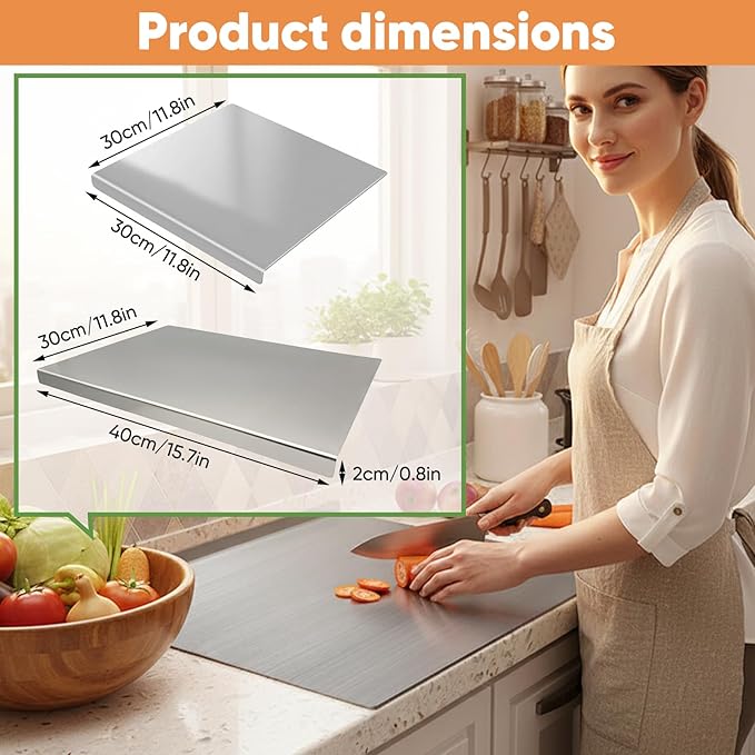 Stainless Steel Cutting Board with Non-Slip Pads - Large Kitchen Chopping Board for Baking, Meat, Vegetables & Bread - Dishwasher Safe Easy-Clean Food Prep Pan (11.8inch*15.7inch(30*40cm))