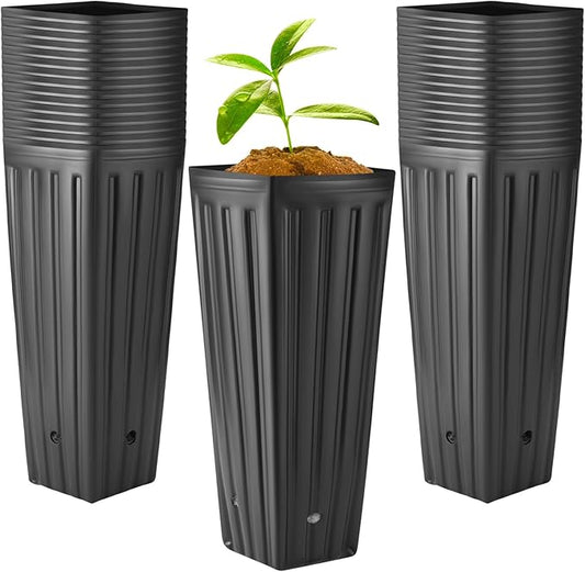 Nuenen 200 Pcs Tall Tree Pot Plastic Deep Plant Nursery Pots Black Seedling Treepots Flower Plant Container with Drainage Holes for Indoor Outdoor Gardening (11.8" H X 5.9" W)