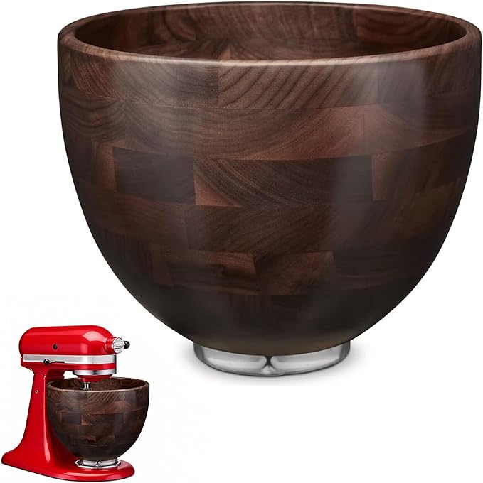 Premium Walnut Wood Mixing Bowl Compatible with KitchenAid 4.5 & 5 QT Tilt-Head Models