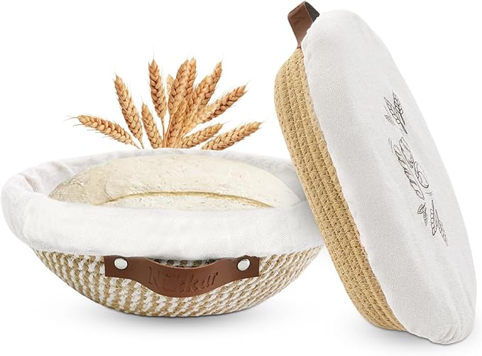 Banneton Bread Proofing Basket Set of 2, 9 10 11 inches Round & Oval Cotton Rope Sourdough Bread Baking Supplies Proofing Bowls with Liners & Covers Gifts for Bakers Women Wife Mom