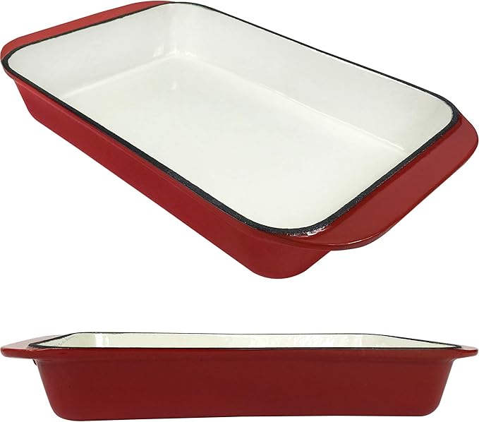 2.9 Qt Enameled Cast Iron Rectangular Roaster, Casserole Dish, Lasagna Pan, Deep Roasting Pan, for Cooking and Baking - Red