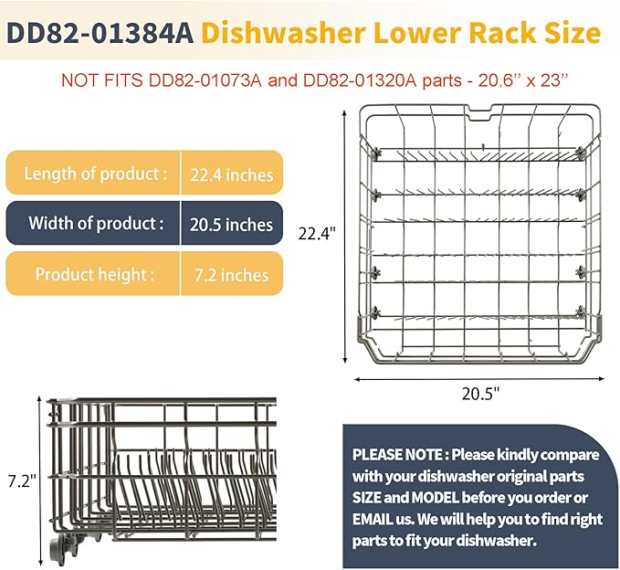 Allstare DD82-01384A Dishwasher Lower Rack Replacement Parts for Samsung Dishwasher Parts 22.4" x 20.5" DW80M2020US DW80R2031US DW80R2031UG DW80N3030UW Samsung Dishwasher Lower Dishrack Bottom Rack
