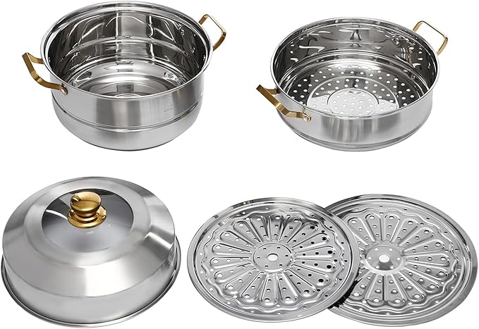 Stainless Steel Steamer Pots, Non-Stick Meat Vegetable Cooking Steam Pot Kitchen Steamer Cooker Dumpling Steamer Cookware Steaming Pots for Induction Cookers, Electric Ceramic Stoves (3-Tier, 32CM)