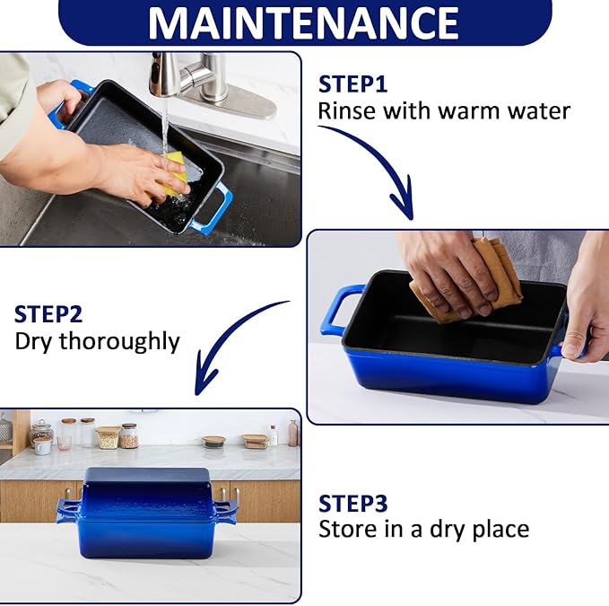 Leonyo 9 x 5 inch Cast Iron Loaf Pan Set of 2, 2-in-1 Enameled Sourdough Baking Pan with Lid, Homemade Bread Dutch Oven for Pound Cake, Lasagna, Up to 500℉ & Blue