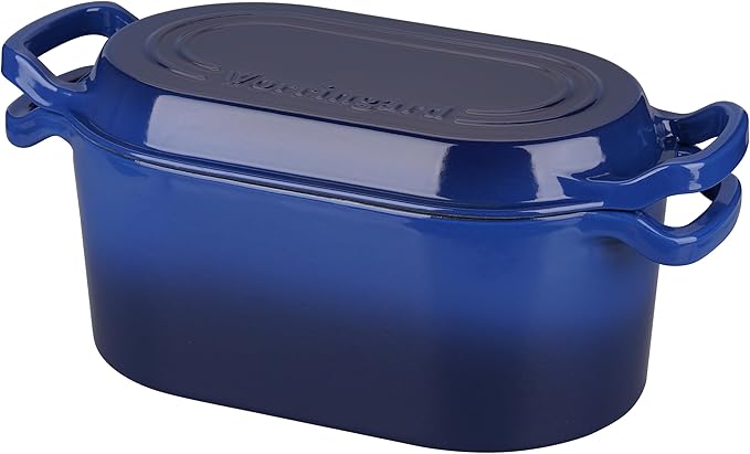 Oval Dutch Oven Pot with Lid, Enamel Coating Cast Iron Bread Pans for Homemade Sourdough Bread Baking, Cooking, 4 Quart, Blue