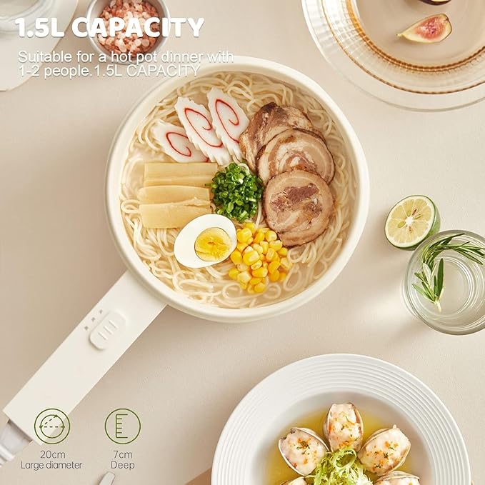 olakys. Electric Hot Pot,1.5L Mini Hot Pot, Ceramic Glaze Non-stick Portable Pot, Electric Pot for for Steak, Egg, Fried Rice, Oatmeal, Soup,Ramen with Dual Power Control, Electric Pot for Dorm