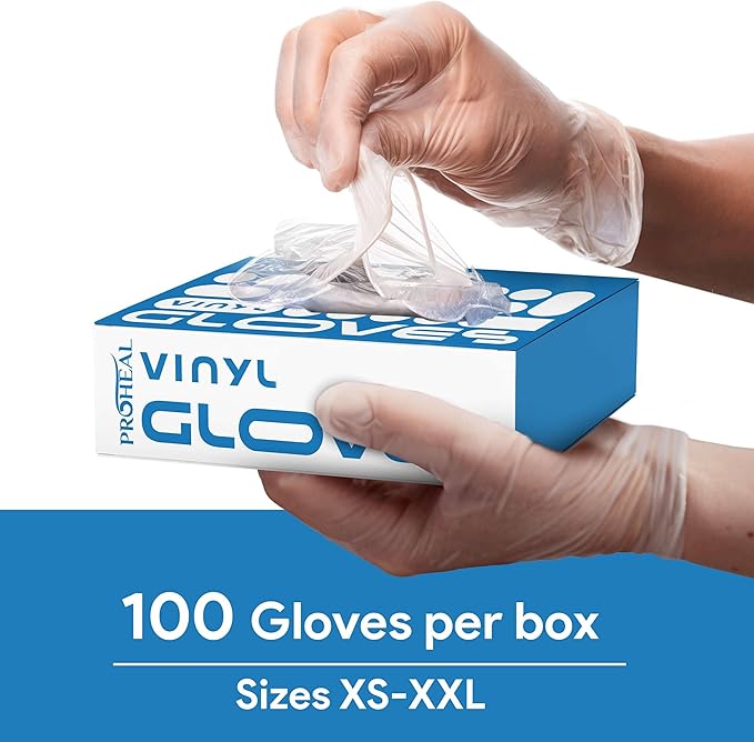 ProHeal Clear Vinyl Disposable Gloves - Food Safe Cooking and Household Cleaning Gloves -Powder and Latex Free Kitchen Glove
