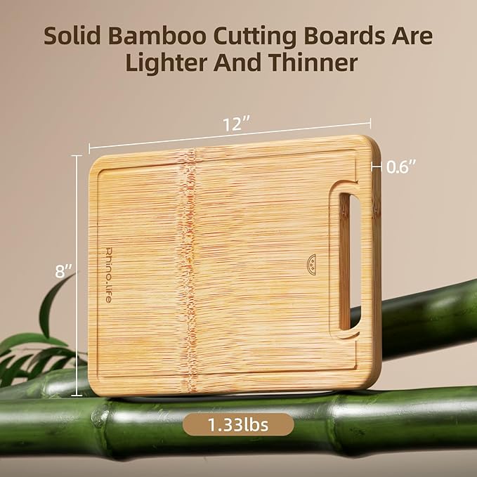 No Glue and Healthy & Organic Wooden Non Toxic Small Bamboo Cutting Board with hands for Kitchen,Plastic Free, Juice Groove, Non-solid Wood Cutting Board for Meat, Vegetables and Fruits (12 * 8inch)