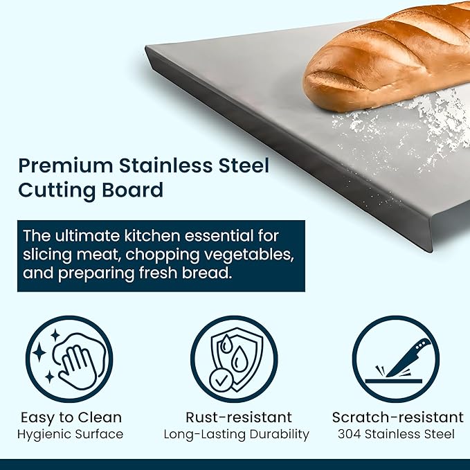 Stainless Steel Cutting Boards for Kitchen - Food-Grade 304 - Suitable for Meat, Fruits, Veggies, & Bread- Large-sized Chopping Boards with Lip - 11.81x15.75 in