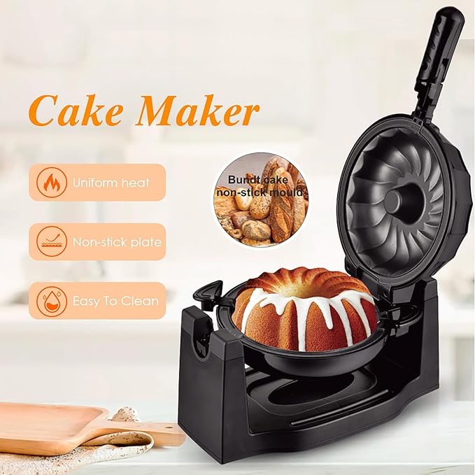 Toaster, 1800W Electric Rotating Lava Cake Maker, Automatic Constant Temperature, Uniform Heat, with Non-Slip Feet and Non-Stick Plate, for Home Kitchen and Commercial Use
