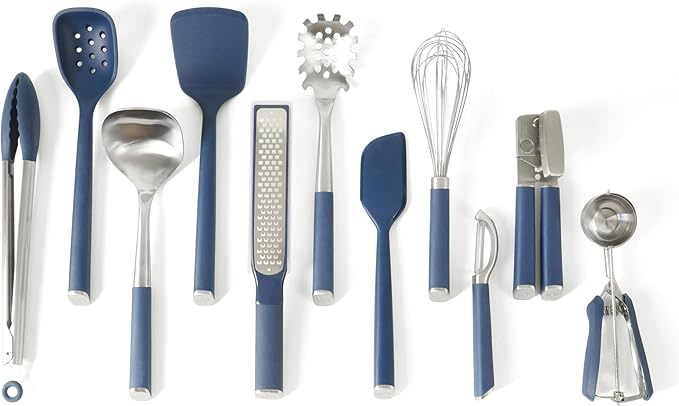 Calphalon Edge 11 Piece Stainless Steel Kitchen Tools and Gadgets Set- Navy Blue