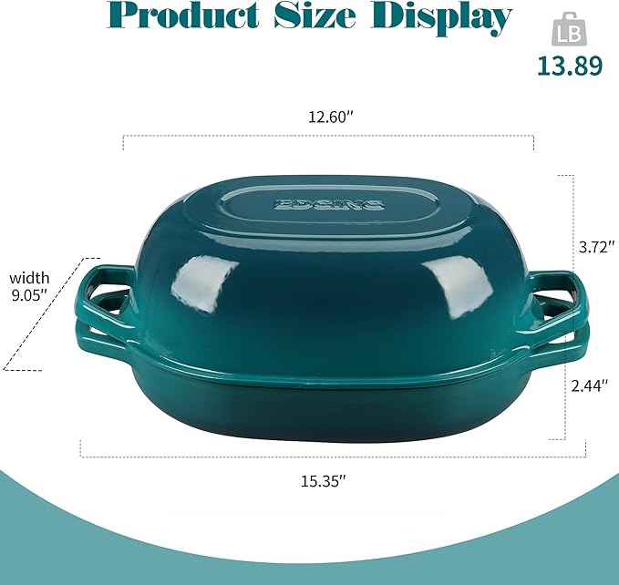 Enameled Cast Iron Oval Dutch Oven Pot with Lid, Dutch Oven for Sourdough Bread Baking, Oval Bread Pan, Bread Oven, Bread Dutch Oven, 7qt, Darkcyan