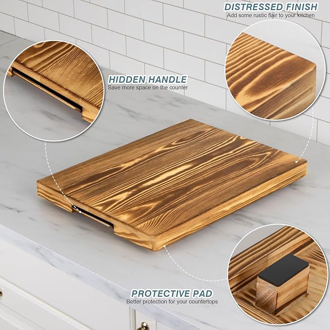 Appliance Slider, Wooden Sliding Tray for Coffee Maker, Coffee Pot Slider for Counter, Kitchen Caddy Rolling Tray (Rustic Brown- Deep)