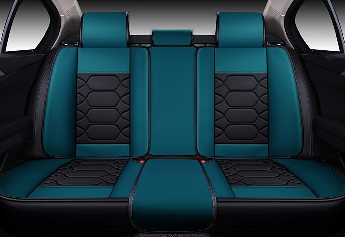 OASIS AUTO Car Seat Covers Full Set, Sporty Faux Leather with Honeycomb Pattern, Waterproof Universal Fit for SUV, Sedan, Pick-up Truck, Automotive Interior Accessories (OS-004 Black&Teal)