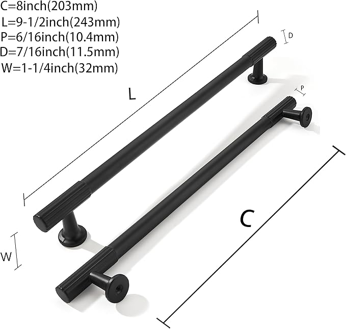 khtumeware 8 Inch Hole Center 2 Pack Matte Black Heavy Duty Solid Cabinet Pulls, Kitchen Drawer Handles, for Dresser cabinets, cabinets