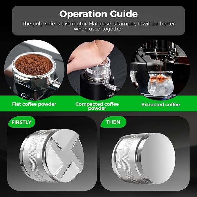 IKAPE 58mm Espresso Tamper Kit Silver 7 IN 1, Coffee Tamper Set comprising a Tamper, Distributor, Magnetic Dosing Funnel, Puck Screen, Station, WDT Tool, along with a Cleaning Towel and Brush