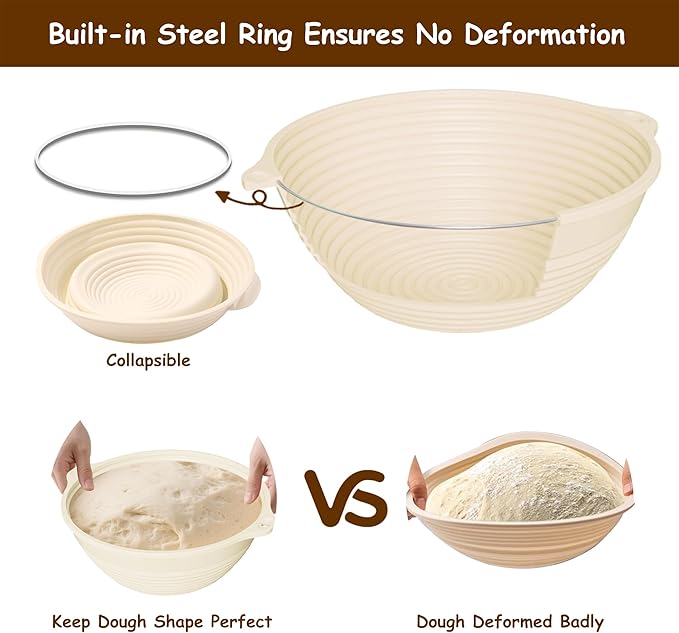 17-Piece Sourdough Starter Kit – Silicone Bread Proofing Basket Set with Round & Oval Food-Grade Bannetons, Liners, Whisk, Lame, Jar, and Baking Tools for Homemade Bread