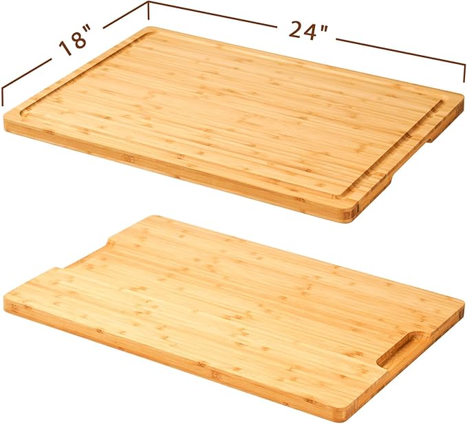 Allsum 24x18" Extra Large Bamboo Cutting Boards for Kitchen, XXL Wood Charcuterie Boards Cheese Serving Tray with Side Handles and Juice Grooves, Solid Durable Reversible